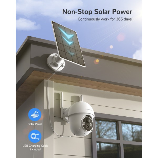 DEATTI Outdoor Surveillance Camera Battery with Solar Panel, 2K Wireless WLAN Solar IP Camera Outdoor,2.4GHz WiFi, PIR Motion Detection with Floodlight and Alarm, Color Night Vision, Compatible with Alexa