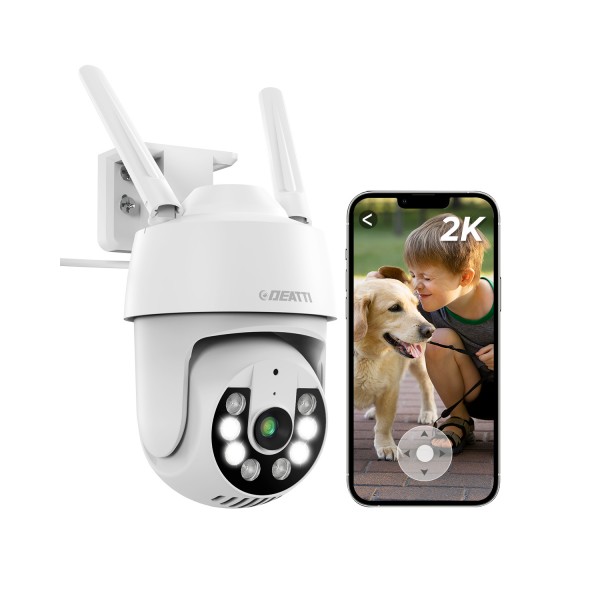 PTZ IP Outdoor WLAN Camera, Deatti 2K IP Outdoor WLAN Surveillance Camera, Two-Way Audio, Motion Sensor, Night Vision, Push Notifications, IP66, Support 128G SD Card (Not Included)