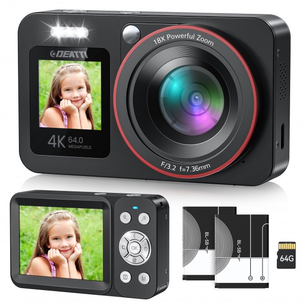 Digital Camera,FHD 4K 64MP Camera with Dual Screen...