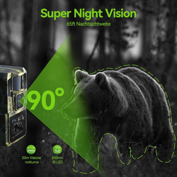 WLAN Solar Wildlife Camera 4K 48MP with Mobile Phone Transfer App, Wildlife Camera with Night Vision Motion Sensor Built-in 5200 mAh Lithium Battery, 64 GB SD Card, 0.1 s Trigger Motion Activated