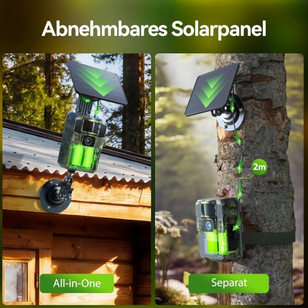 WLAN Solar Wildlife Camera 4K 48MP with Mobile Phone Transfer App, Wildlife Camera with Night Vision Motion Sensor Built-in 5200 mAh Lithium Battery, 64 GB SD Card, 0.1 s Trigger Motion Activated