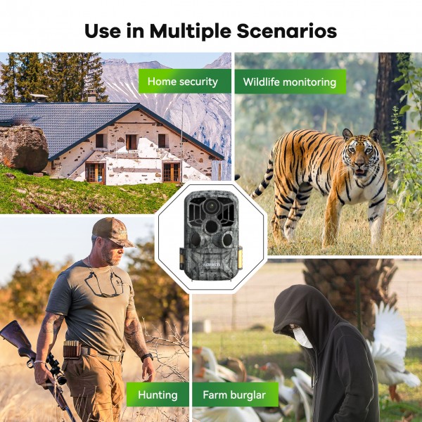 DEATTI Wildlife Camera with Mobile Phone Transmission App, 4K 48MP HD WLAN Bluetooth Wildlife Camera with Motion Sensor Night Vision 120° Wide Angle Wildlife Camera, IP66 Waterproof, 32GB SD Card and